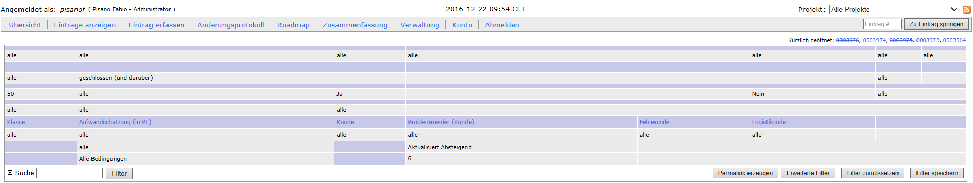 Filter (Einträge anzeigen)