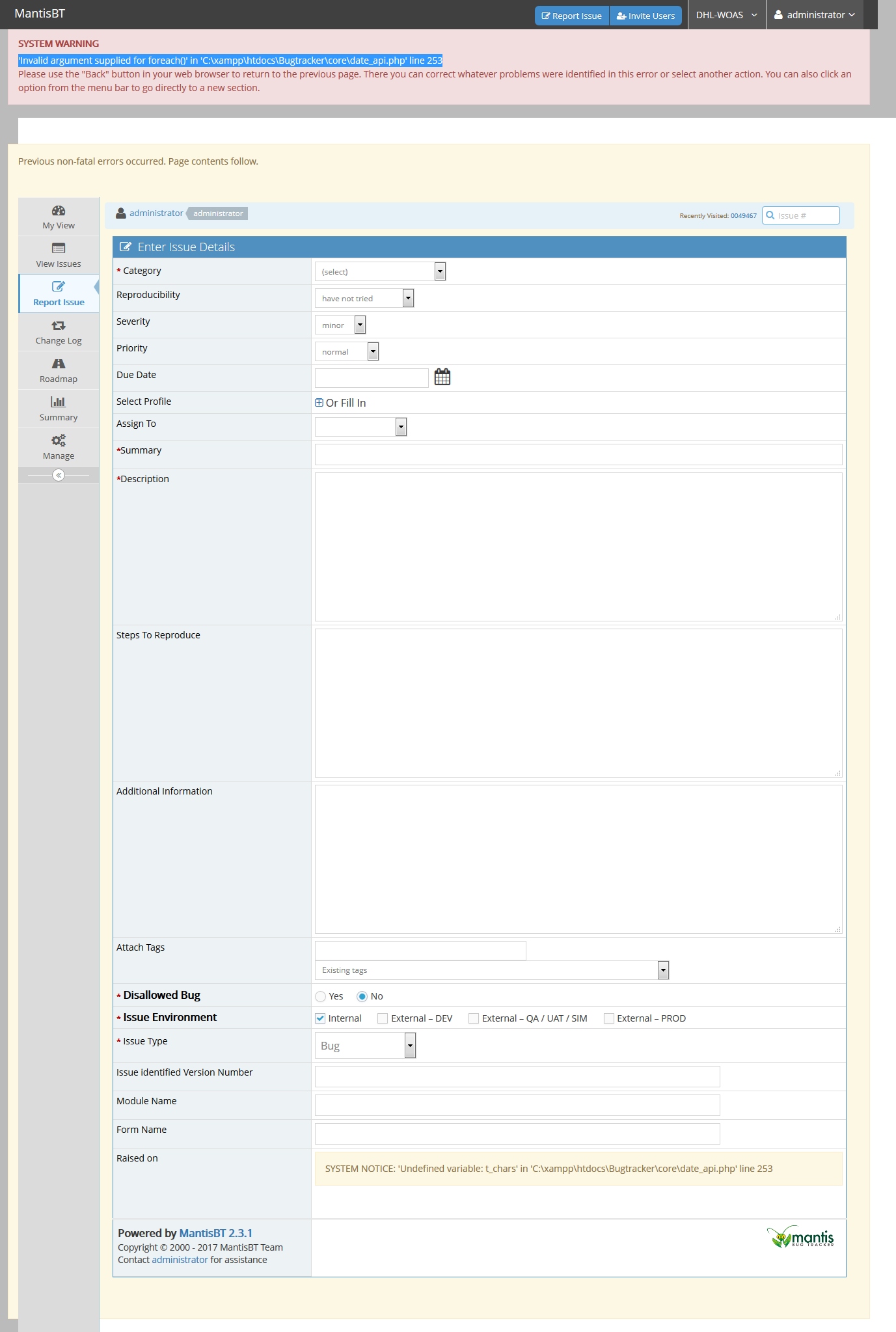 Report issues page