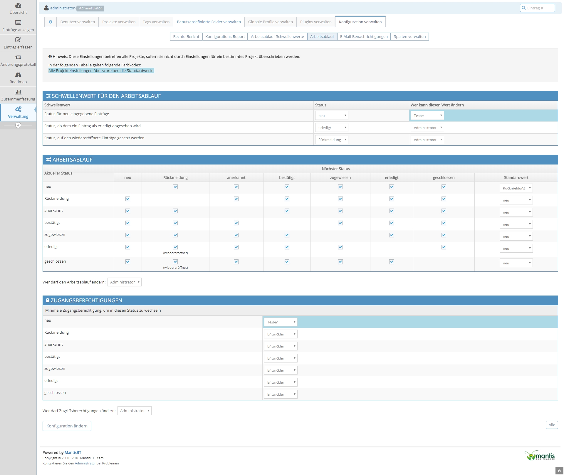 Arbeitsablauf Einstellungen