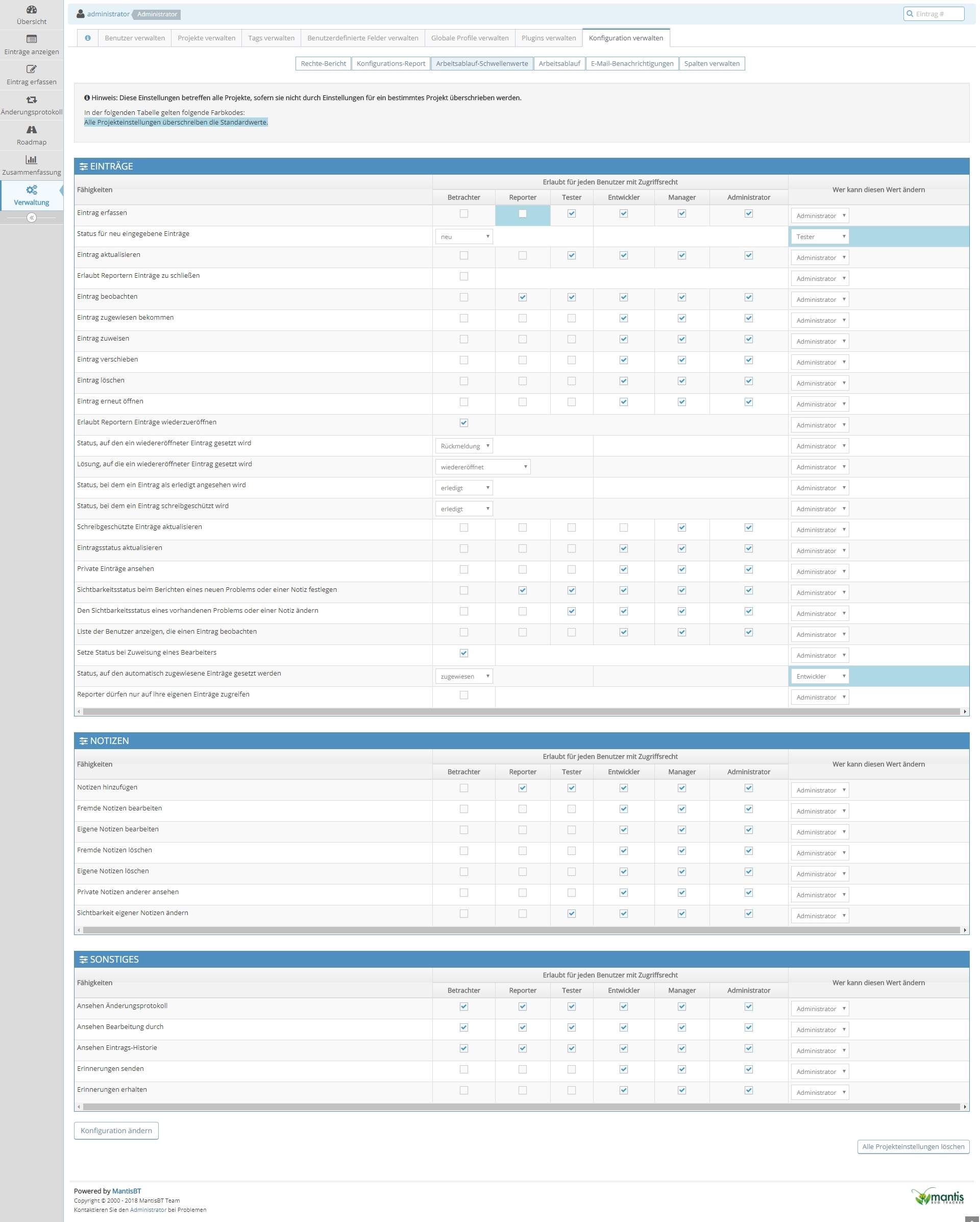 Schwellenwert Einstellungen
