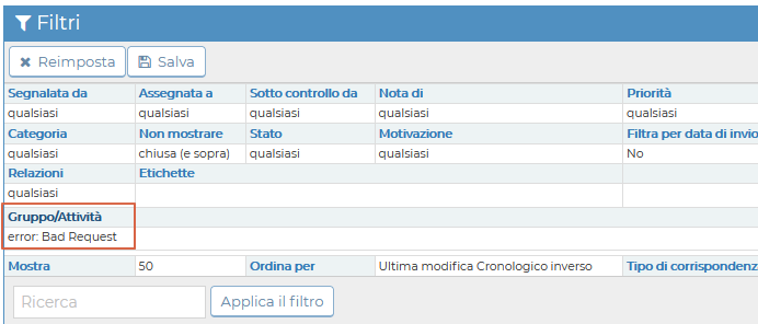 Error in Filter page