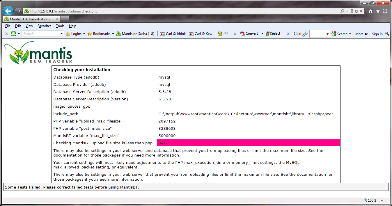 Mantis Config Error message