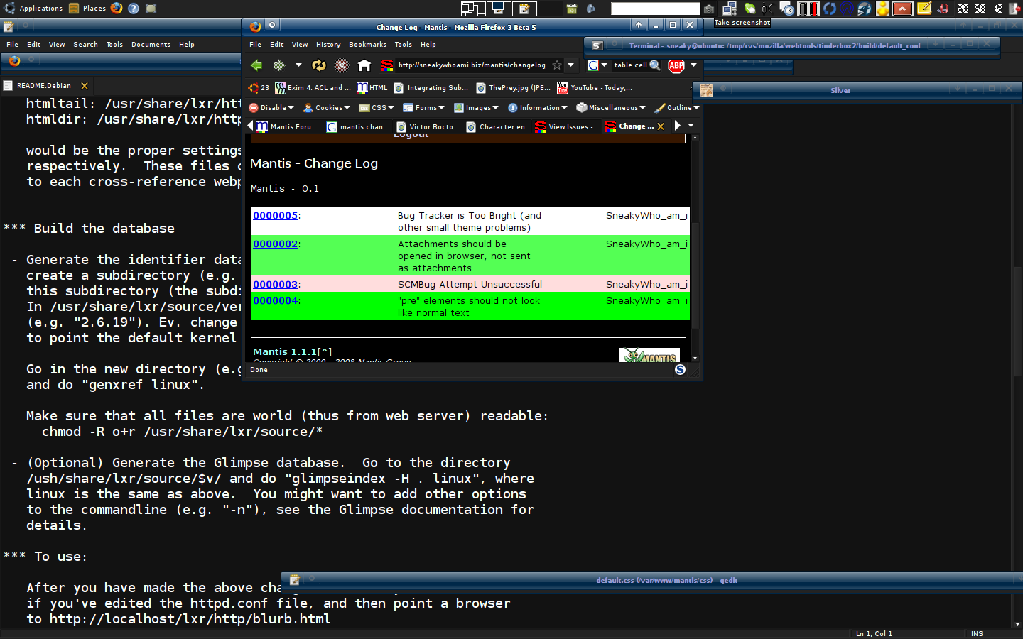 Here's the changelog window with my weird and alien patch applied - with the window scaled to 640x480. Notice how it remains tabular and notice how it adapts to the viewport's dimensions, so it doesn't look out of whack with Mantis itself.....